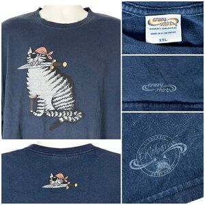 Kliban Cat Pirate Crazy Shirts Mens T-Shirt size 2XL 53x31in Navy Blue